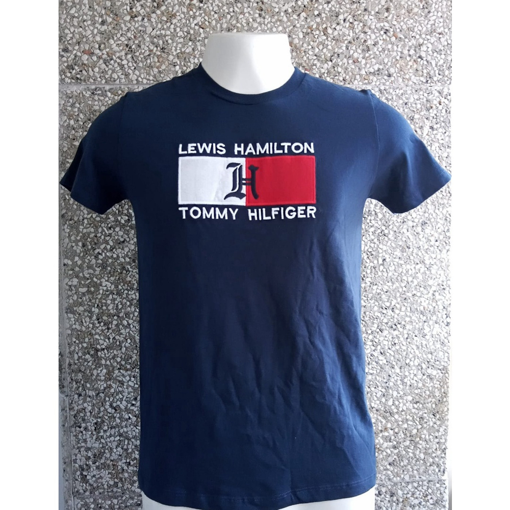 Camisa Camiseta importada Algodao penteado Peru Bordado Lewis Hamilton Tommy Hilfinger Azul Marinho Tamanho M em Promocao na Americanas