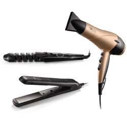 Kit Beleza - Modelador de Cachos Bivolt, Secador de Cabelo 127V-1900W e Prancha Modeladora Tourmaline Ion Bivolt - EB085K Menor preço em Kit Beleza - Modelador de Cachos Bivolt, Secador de Cabelo 127V-1900W e Prancha Modeladora Tourmaline Ion Bivolt - EB085K