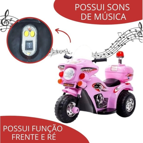 Mini Moto Elétrica Infantil 6V Importway BW002-R Rosa Triciclo