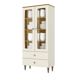 Cristaleira 80cm 2 Portas Em Vidros 2 Gavetas P/Sala de Estar Cozinha Mdf Liz Off White/Nature Maben Menor preço em Cristaleira 80cm 2 Portas Em Vidros 2 Gavetas P/Sala de Estar Cozinha Mdf Liz Off White/Nature Maben