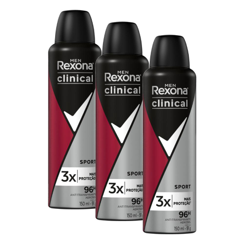 Kit 3 Desodorante Masculino Rexona Clinical Aerosol 150ml no Shoptime