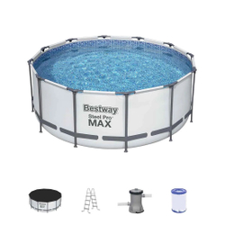 Piscina Bestway 10250 Litros Steel Pro Max Cinza com Bomba Filtro 220v Escada e Capa #56420 Menor preço em Piscina Bestway 10250 Litros Steel Pro Max Cinza com Bomba Filtro 220v Escada e Capa #56420