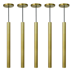 Kit 5 Pendente Luminária Tubo Dourado 50 Cm + Lâmpada LED Branco Quente Menor preço em Kit 5 Pendente Luminária Tubo Dourado 50 Cm + Lâmpada LED Branco Quente
