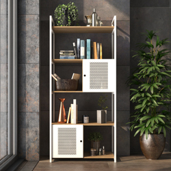 Menor preço em Estante Branca 2 Gavetas Aço E Madeira Estilo Industrial Vazada Linda Assimétrica