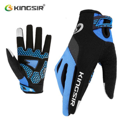 Luvas de bicicleta touch screen moto luvas desportivo com dedos de mola luvas de bicicleta de montanha completa com à prova de choque almofada de gel, luvas de Mtb-Blue é boa?