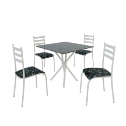 Conjunto de Mesa Itália 0,70m Tampo Granito com 4 Cadeiras 591/13 Madmelos Branco / Preto Flor Menor preço em Conjunto de Mesa Itália 0,70m Tampo Granito com 4 Cadeiras 591/13 Madmelos Branco / Preto Flor