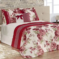 Kit Vitória Edredom Casal Queen Estampado Florido 7 Peças - Vermelho é boa?