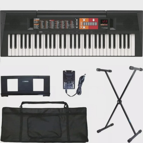 Kit Teclado Musical Yamaha Psr-f51 61 Teclas Suporte Base + Capa + Fonte Bivolt