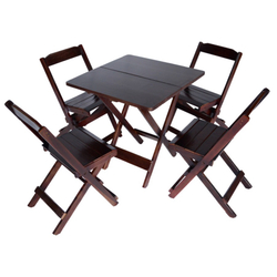 Conjunto 4 Cadeiras e 1 Mesa Dobrável 60 x 60 - Com pintura Imbuia Menor preço em Conjunto 4 Cadeiras e 1 Mesa Dobrável 60 x 60 - Com pintura Imbuia