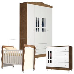 Quarto de Bebê Ariel 4 Portas com Berço New Nanda Branco Acetinado Amadeirado - Carolina Menor preço em Quarto de Bebê Ariel 4 Portas com Berço New Nanda Branco Acetinado Amadeirado - Carolina
