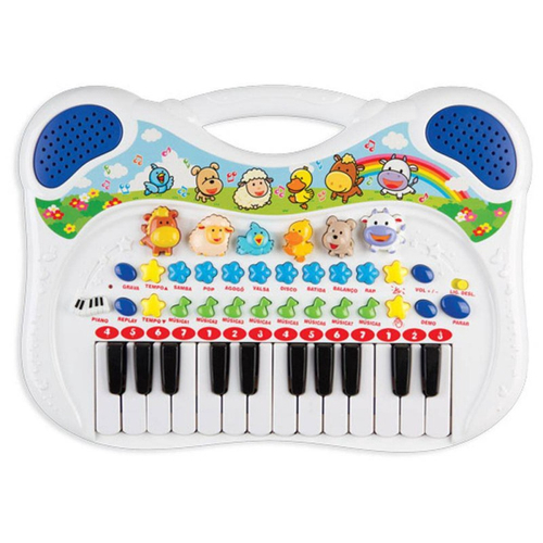 Brinquedo Infantil Pianinho Musical Fazendinha Musicas Sons de Animais luz  e alça Cor: Tambor Laranja no Shoptime