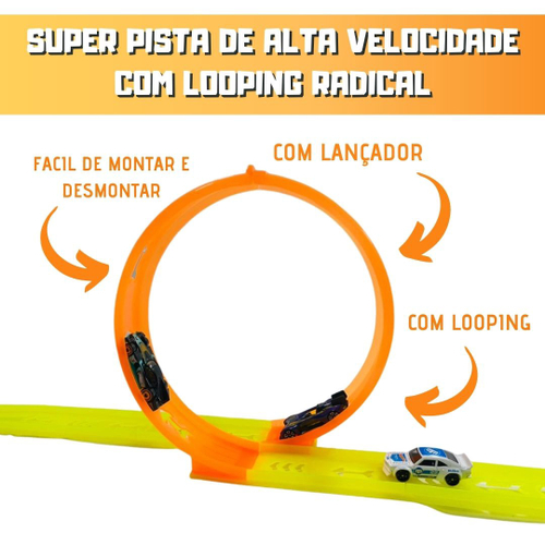 Pista Corrida Carrinho Brinquedo Infantil Looping 360 + 1 Moto Incluso no  Shoptime