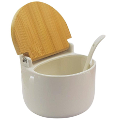 Saleiro Açucareiro Com Tampa Bambu Porcelana Branco 250Gr Menor preço em Saleiro Açucareiro Com Tampa Bambu Porcelana Branco 250Gr