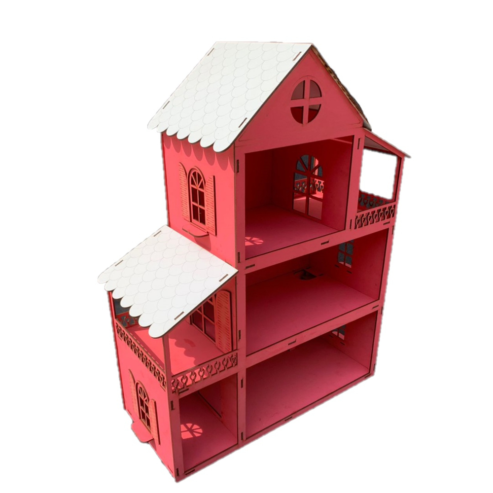 Casa Casinha de Boneca Rosa Branco Mdf + Mini Móveis Montados em