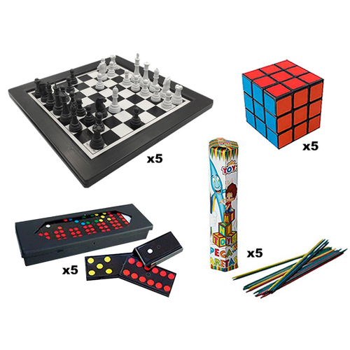 Kit 5 Jogos ( Dama E Trilha + Xadrez + Ludo + Cubo + Domino)