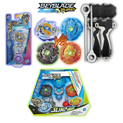 Kit com 4 peoes beyblade metal burst 2 lancadores 2 cordinha arena xun