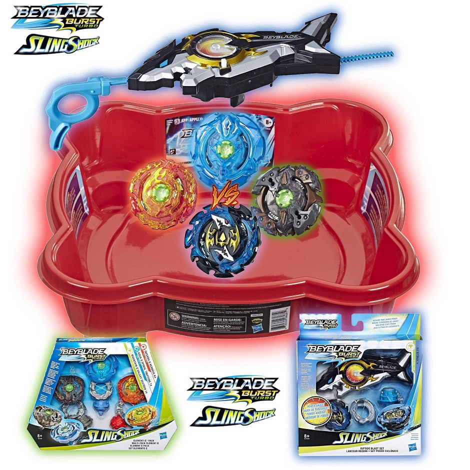 Arena Beyblade Burst + Lançador Medidor de Potencia + Kit Elemento X Hasbro