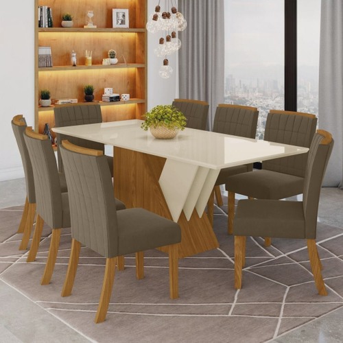 Conjunto de Mesa para Sala de Jantar Ana com 8 Cadeiras Alice-Cimol -  Savana / Offwhite / Joli na Americanas Empresas