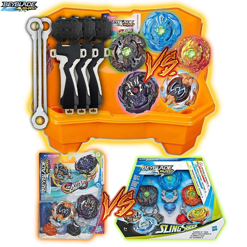 Kit 3 Beyblade Burst Elemento X + 2 Lançador C/ Suporte Grip