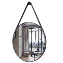 Espelho De Banheiro Decorativo Redondo 60cm c/ Alça De Couro Menor preço em Espelho De Banheiro Decorativo Redondo 60cm c/ Alça De Couro