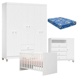 Quarto de Bebê 6 Portas Ternura Baby com Berço Americano Doce Sonho 100 Branco Brilho com Colchão Ortobom - Incorplac Menor preço em Quarto de Bebê 6 Portas Ternura Baby com Berço Americano Doce Sonho 100 Branco Brilho com Colchão Ortobom - Incorplac