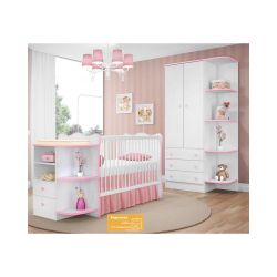 Quarto De Bebê Completo Doce Sonho Qmovi 2 Peças Berço Com Cantoneira E Roupeiro Branco Rosa é boa?