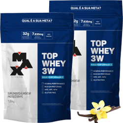 Kit 2x Top Whey Protein 3w Performance 1,8kg - Max Titanium Menor preço em Kit 2x Top Whey Protein 3w Performance 1,8kg - Max Titanium