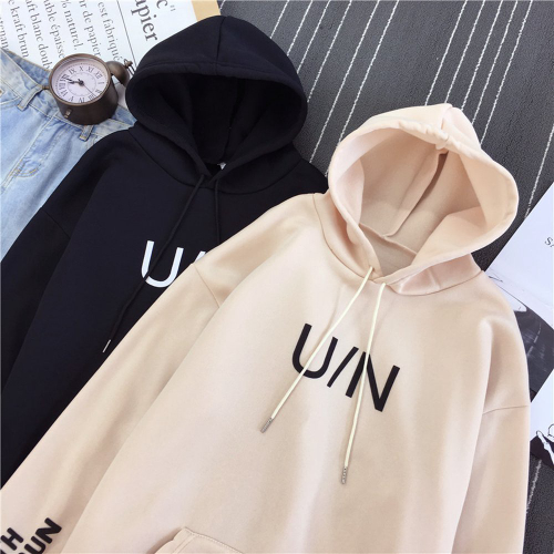 beige moletom com capuz with print