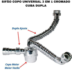 Sifão Sanfonado Duplo Ajuste Com Copo Flexível Cromado Gtres Menor preço em Sifão Sanfonado Duplo Ajuste Com Copo Flexível Cromado Gtres