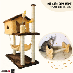 Kit Arranhador Sisal Gato Casa com Rede + Poste Cara de Gato - miupetz store é boa?