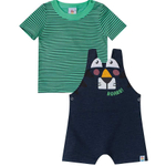 Jardineira infantil com camiseta listrada masculina zig zig zaa REF:1000084598 p/g