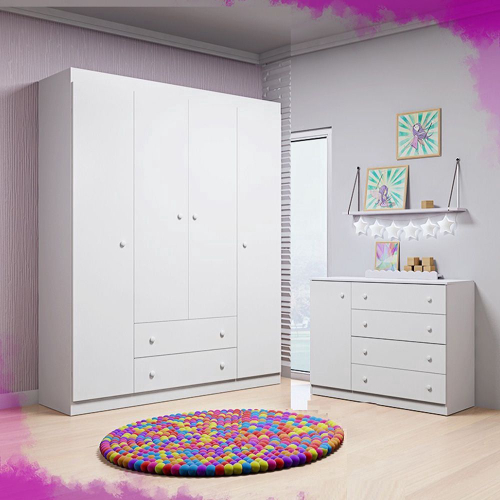 Jogo de Quarto Infantil Completo Nuvem com Guarda Roupa 4 Portas, Cômoda 1  Porta e Berço 2 em 1 Branco - Phoenix Baby - Quarto Completo - Magazine  Luiza