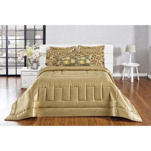 Jogo de Cama de Cetim Charmousse Queen Dourado 4 Peças