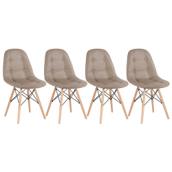 Kit - 4 x cadeiras estofadas Eames Eiffel Botonê - Base de madeira clara - Nude Menor preço em Kit - 4 x cadeiras estofadas Eames Eiffel Botonê - Base de madeira clara - Nude