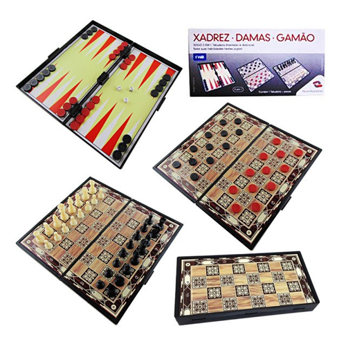 Kit Jogos (Xadrez/Dama/Gamão) com peças Magnéticas. Incasa no Shoptime