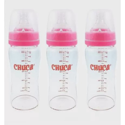Kit 3 mamadeiras vidro bico silicone chuca baby - rosa 260ml Menor preço em Kit 3 mamadeiras vidro bico silicone chuca baby - rosa 260ml