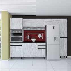 Menor preço em Cozinha completa sophie abu dhabi modulada 5 peças 300 cm 9 portas 3 gavetas com tampo griz