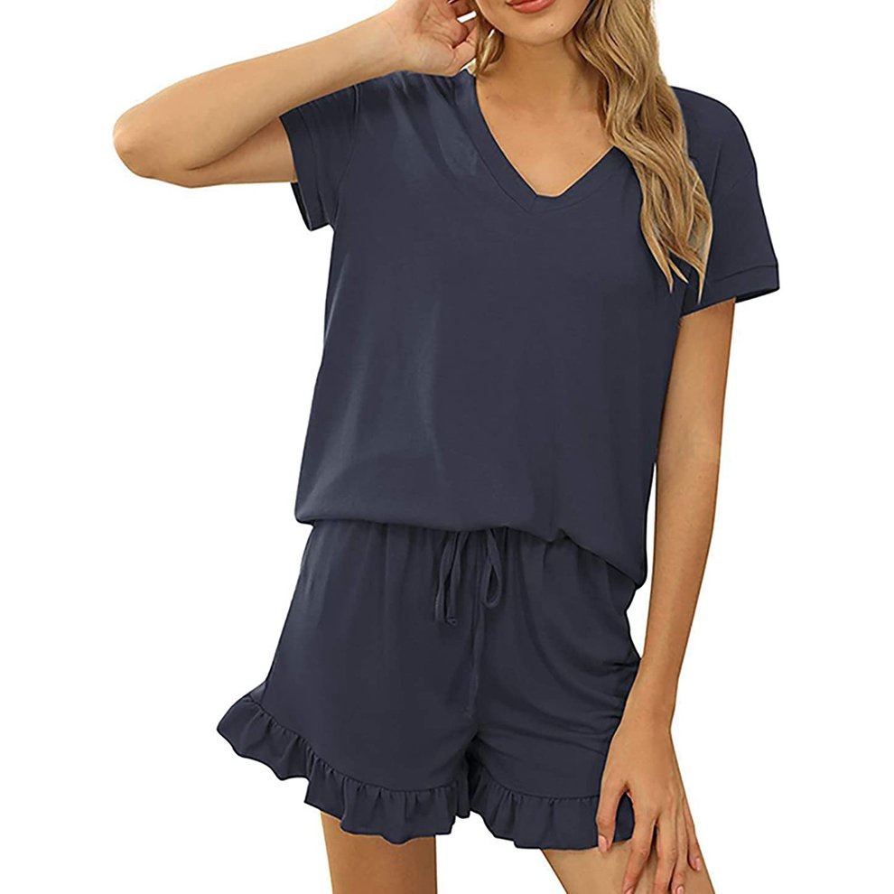 Shorts Feminino Pijama Conjunto Camisola Manga Curta Cor Solida Camiseta Em Promocao Ofertas Na Americanas