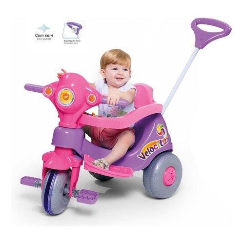 Triciclo Infantil Com Empurrador Velocita Classic Rosa - Bom Preço