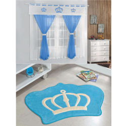 Kit Decoração Coroa Baby p/ Quarto de Bebê = Cortina 2 Metros + Tapete Pelúcia - Azul Turquesa é boa?