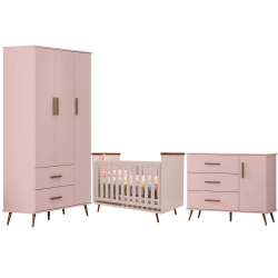 Quarto de Bebê Completo Gabi - Roupeiro, Cômoda com Porta e Berço Mini-Cama - Rosê - Hoss Mobili Menor preço em Quarto de Bebê Completo Gabi - Roupeiro, Cômoda com Porta e Berço Mini-Cama - Rosê - Hoss Mobili