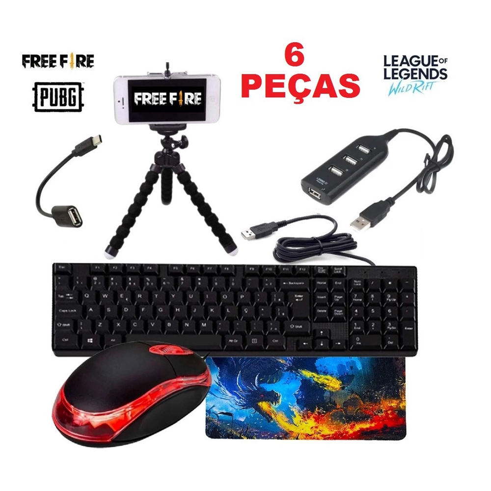 Kit Mobilador Completo Premium Para Celular Smartphone Tablet Android ou IOS  com Conversor Bluetooth 5.0 + Teclado Para Jogar Free Fire PUGB CALL OF  DUTY MOBILE BATTLE ROYALE E+ - Escorrega o Preço