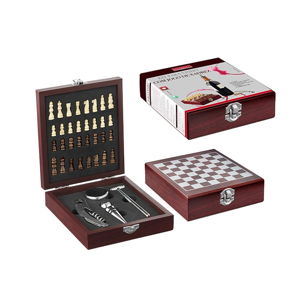 Kit Para Vinho Com Mini Jogo De Xadrez Madeira Para Amigos em Promoção na  Americanas