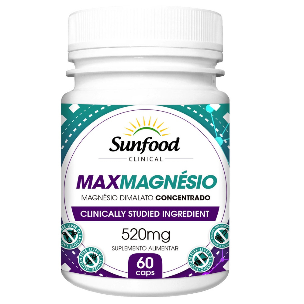 Magnésio Dimalato Concentrado 520mg 60caps Sunfood Maxmagnésio Em