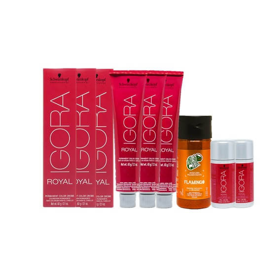 Kit Igora Royal HD 8.77, 7.77, Ox 30vol, Flamingo e Raposinha