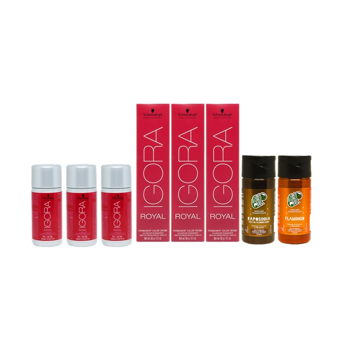 Kit Igora Royal HD- 3 Colorações 8.77, Água Oxigenada 30 vol e