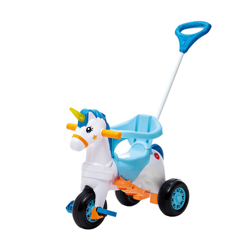 Triciclo Infantil com Empurrador Pedal Cesta Azul Motoca em