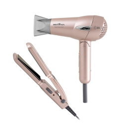Kit Beleza Britânia Prancha + Secador Travel Rose Gold, Bivolt Menor preço em Kit Beleza Britânia Prancha + Secador Travel Rose Gold, Bivolt