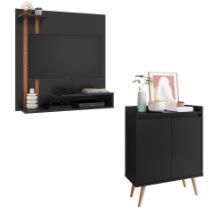 Conjunto Sala com Painel para Tv 32 Smart Plus - Preto com Nature e Aparador Buffet Retrô 2 Portas Barthô - Preto é boa?