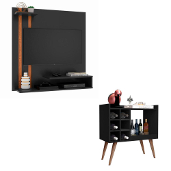 Conjunto Sala com Painel Para Tv 32 Polegadas Smart Plus - Preto com Nature e Aparador Bar Retrô Baden - Preto é boa?